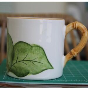 Rustic Leaf Mug Twig Handle Country Cottage Porcelain Coffee Cup